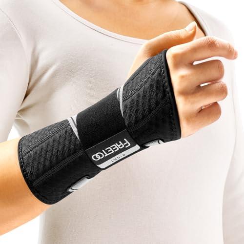 FREETOO Tutore Polso Destro Leggero per Tunnel Carpale, Polsiera Ortopedica Traspirante per Tendinite polso Adatto per Donna Uomo, Tutore Mano Regolabile per Distorsione, Trauma (Nero/Grigio, S/M)