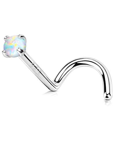 OUFER 20G S Piercing Naso Argento 925 Pirecing Naso Donna Anellino Trasparente Blanc Opale Nose Ring 7 mm Gioielli Per Il Corpo