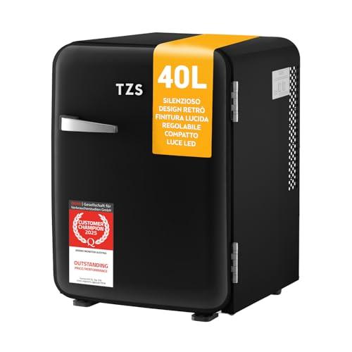 TZS First Austria - Mini Frigorífico Retro 40L silencioso - Pequeño Minifrigo diseño vintage con luz interior y 2 compartimentos de puerta - Minibar para camping, oficina, dormitorio y hotel - nero