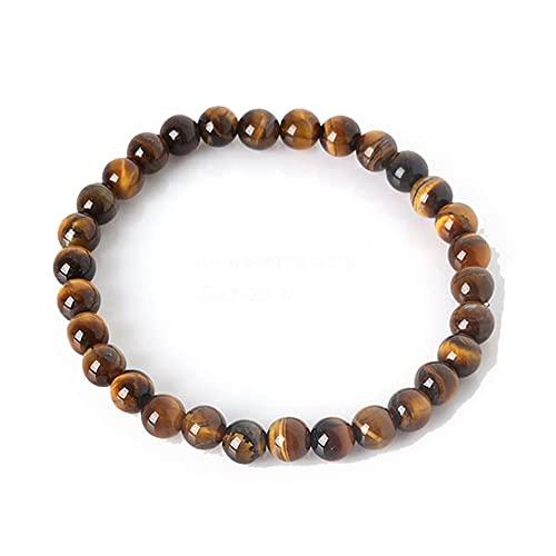 Bracciale da donna fatto a mano con pietre preziose da 6 mm | Braccialetto con gemme di cristallo curativo con perline di stress e ansia | Bracciali estensibili (Occhio di tigre marrone)