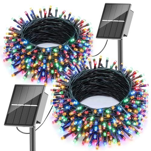 SOLARBABY 2 Pacchi Luci Natale Esterno Solare, 10M 100LED Catena Luminosa Esterno Solare, 8 Modalità Impermeabili Luci Natalizie da Esterno per Giardino Albero Patio Balcone, Colorato