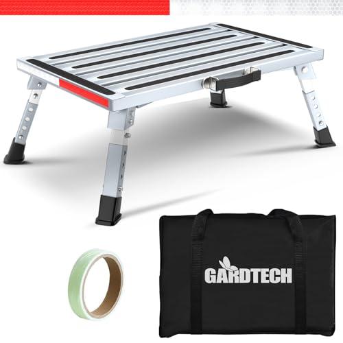GARDTECH Gradino Pieghevole in alluminio, Sgabello pieghevole per camper, roulotte - Carico Max 150 kg con Strisce Fluorescenti, Regolabile in Altezza (Classico)