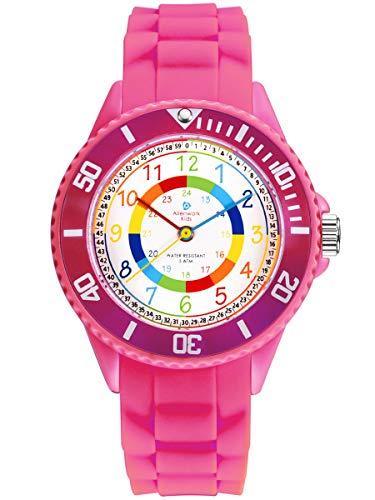 Alienwork Kids Orologio di Apprendimento Bambini Ragazze Rosa Bracciale in Silicone Multicolore bambini Impermeabile 5 ATM Tempo di Apprendimento
