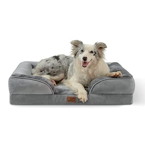 Bedsure Letto per Cani Grande 89x63x18cm - Divano per Cane Taglia Grande in Uovo Foam, Colore Grigio, Cuscino per Cani Sfoderabile e Lavabile
