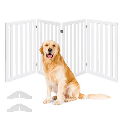 COSTWAY Cancelletto per Cani Pieghevole in Legno con 4 Ante, Ideale per Scale, Soggiorno e Cucina, 89 x 200 cm, Bianco
