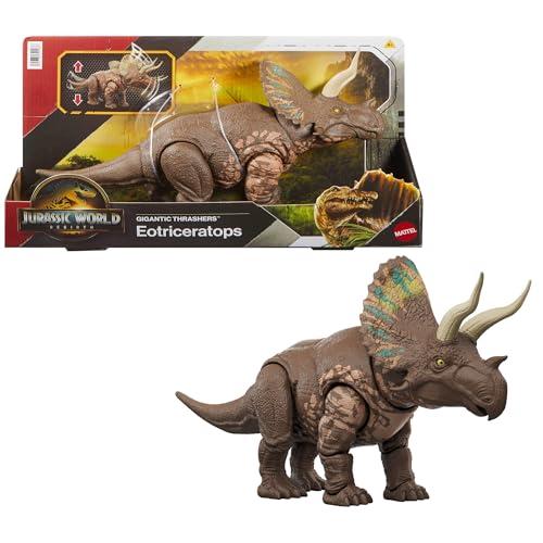 Mattel Jurassic World La Rinascita Predatori Giganti, dinosauro giocattolo Eotriceratopo, grandi dimensioni, 2 attacchi furiosi attivati dalla coda, gioco digitale, JGB93
