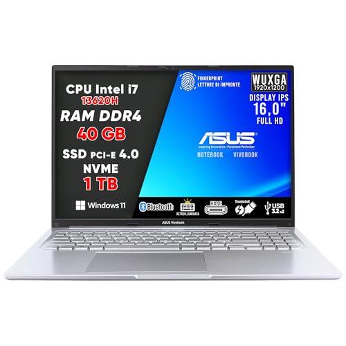 ASUS VivoBook Pc Portatile, Notebook i7 13620H, RAM DDR4 32Gb, SSD 1Tb PCI-e 4.0, DISPLAY IPS WUXGA 16,0