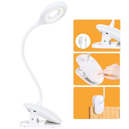 OUSFOT Lampada da Scrivania Led con Clip 3 livelli Dimmerabili USB Ricaricabile 360° Flessibile lampada scrivania Controllo Touch Alto-luminoso 16 Led per Stanza Ufficio Lettura Lavoro Tavolo