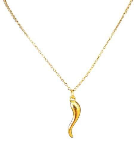 Collana Con Corno Portafortuna Ciondolo In Acciaio Inossidabile, Idea Originale per Regalo Natale,Fatto a Mano, Gioielli Donna Ragazza Uomo Ragazzo Corno