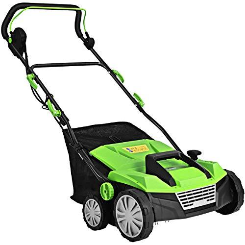 COSTWAY Scarificatore 2 in-1 per Prato, Arieggiatore Elettrico con Sacco Raccoglitore da 45L, Larghezza 38cm, con 3 Posizioni Regolabili, Scarificatore 1800W per Giardino Cortile (38 cm, Verde)