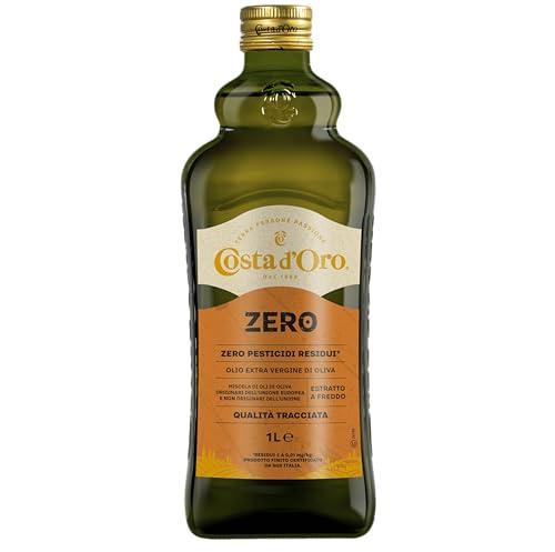 Costa d'Oro – ZERO 1L. Olio extravergine di oliva, primo in Italia certificato con zero pesticidi residui. ideale per piatti caldi e ricettati. Bottiglia da 1 litro.