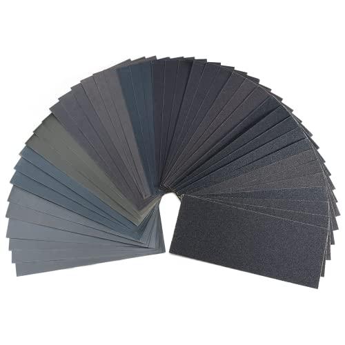 Carehabi Set 42 pezzi di carta abrasiva, carta vetrata umida e asciutta fine 120-3000 Carta vetrata per metallo, auto, mobili in legno, pietra, vernice, vetro, 23 x 9,5 cm