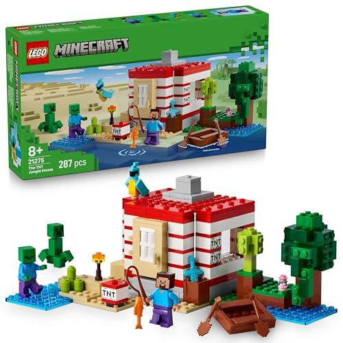 LEGO Minecraft Casa nella Giungla Esplosiva - Giocattolo Interattivo con Modello di Barca, Figure di Steve, Creeper e Zombie, Funzione TNT - Regalo per Gamer, Bambini e Bambine da 8 Anni in su - 21275