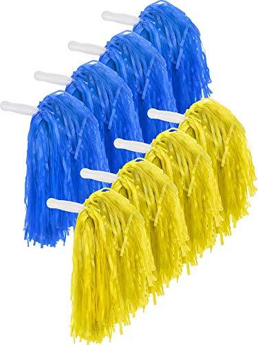 Pangda Confezione da 12 Pompon da Cheerleader, Sport, Danza, Cheer, in plastica, per tifo e Squadre Sportive, Blu e Giallo