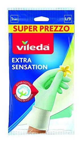 Vileda Extra Sensation, guanti in lattice con rivestimento interno in cotone, massima sensibilità al tatto, adatto per lavori domestici delicati, vestibilità aderente, 3 misure: S-M-L, confezione da 3