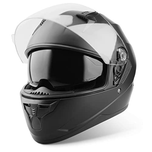 VINZ Kennet Casco Integrale con Visiera Parasole | Casco Moto / Scooter Donna E Uomo | nelle taglie dalla XS-XXL | Certificato ECE 22.06 | Disponibile in diversi colori - Nero opaco
