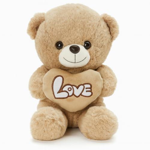 Orsacchiotto peluche “LOVE” 32 cm con cuore – Peluche regalo romantico per San Valentino, compleanno e anniversario – Morbido orsetto decorativo – 4 colori: rosso, marrone, rosa, beige (BEIGE)