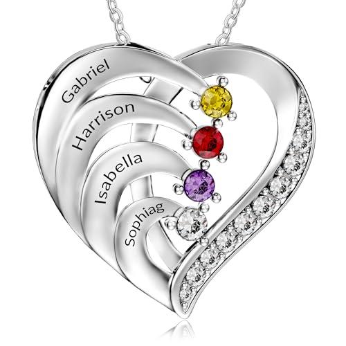 Easycosy Collana Personalizzata con Nome Inciso, Ciondolo a Cuore Personalizzato, Collana da Donna in Argento 925 per Amica, Lei, Mamma, Bambina, Regalo per San Valentino Compleanno(4 nome)