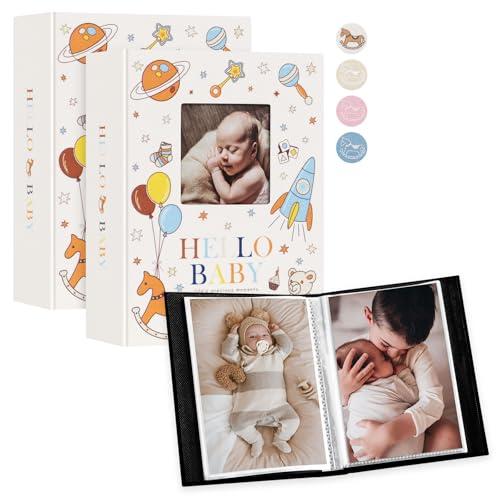 Lanpn Album Fotografico Bambino 100 Tasche 2 Confezioni, Lino Ricordi Foto Nascita Bimbo 10x15 Album Portafoto Neonato, Baby Photo Album, Festa Battesimo Ragazza Ragazzo Regalo, Colorato