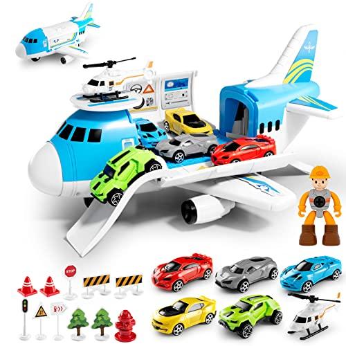 Anby families Giocattolo per Bambini 3 -5 Anni, 19 in 1 Trasportatore di Aerei Aeroplani, Camion, Regalo per Ragazzi