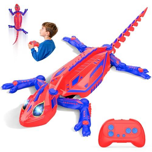 Geco Telecomandato Ricaricabile, Spider Lucertola Radiocomandato con occhi LED, Giocattolo Interattivo Giocattoli Che va Sui Muri Giocattolo Animali Regalo Compleanno per Bambini Bambina 3 4 5 6 7