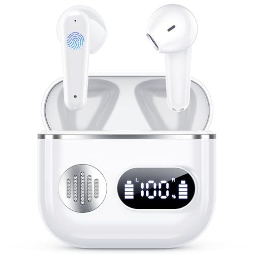 Cuffie Bluetooth,Auricolari Bluetooth 6.0 - Cuffie Wireless con 6 ENC Cancellazione Rumore Mics, Cuffie in Ear 48 Ore di Riproduzione, Cuffiette Senza Filo Stereo HiFi per iOS/Android - Bianco