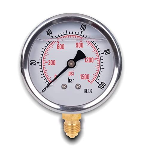 Manometro glicerina attacco radiale, in acciaio inox IP65 63 mm con connettore dal basso, 1/4 glicerina (0-100 bar)
