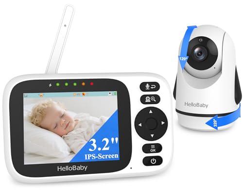 HelloBaby Baby Monitor Senza WiFi, Neonati Schermo da 3.2 '', Interfono Bidirezionale,Visione Notturna, Modalità VOX/ECO, Rilevamento della Temperatura, Ninna Nanna e Portata di 1000 Piedi