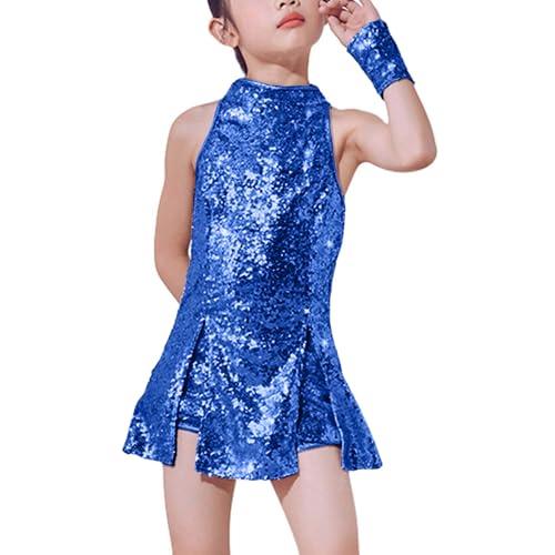 LOLANTA Costume da Ballo per Ragazze con Paillettes, Hip-Hop Abbigliamento per Bambini, Blu, 10-11 Anni, 150