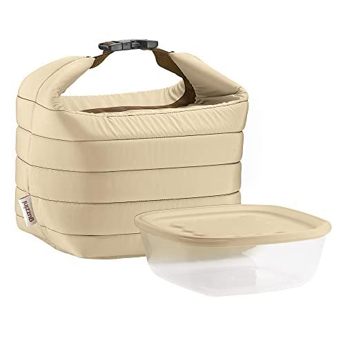 Guzzini Set Borsa Termica con Contenitore Salvafreschezza On The Go, Argilla, Borsa 22 x 18 x h22 cm, Contenitore 19.6 x 19.6 x h7 cm, 1400 cc