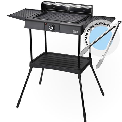 LEBENLANG 2in1 Griglia elettrica barbecue - Incluso supporto & pinze per grigliare I Barbecue elettrico da balcone I Grill elettrico Piastra elettrica I BBQ grande esterno Bistecchiera Barbeque XXL