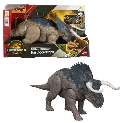 Mattel Jurassic World La Rinascinta Nasutoceratopo Ruggito Selvaggio, dinosauro giocattolo con attacco multidirezionale azionato con la coda e suoni, snodato, gioco digitale, JGC81