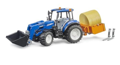 bruder 02187 - New Holland T5.120 con caricatore frontale, cassone di carico, forche e balle rotonde - 1:16 Trattore, Veicoli, Fattoria, Bulldog
