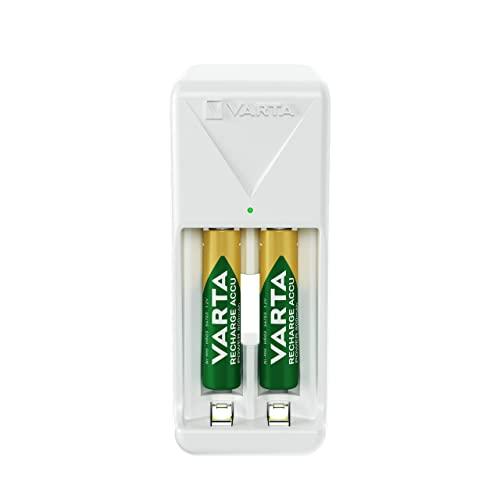 VARTA Caricabatterie, incl. 2X AAA 800mAh, caricatore batterie per pile ricaricabili, carica 2 AA/AAA contemporaneamente, Mini Charger