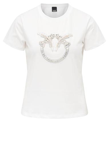 Pinko T-Shirt Quentin in Cotone Bianca con Ricamo in Cristalli, M