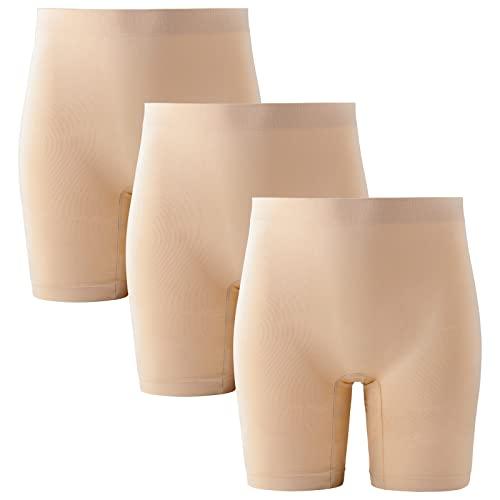 INNERSY Pantaloncini Sottogonna Donna Beige Anti Sfregamento Slipshorts Intimo Microfibra Pacco da 3 (L, 3 Beige)