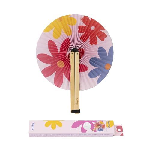 Fisura – Ventaglio rotondo pieghevole. Ventilatore portatile pieghevole originale. Frisbee pieghevole. Ventaglio portatile per feste. 20 cm (Fiori)