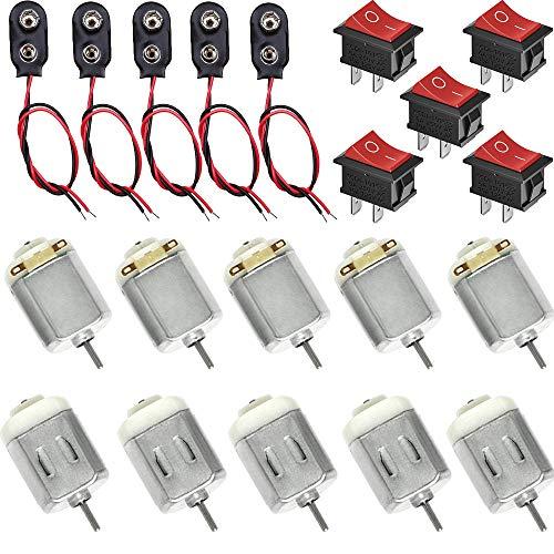 RUNCCI-YUN 10pcs mini motori elettrici DC 130 1,5-6V + 5 pcs Connettore Clip per Batteria 9V+5pz Interruttore a bilanciere per barche