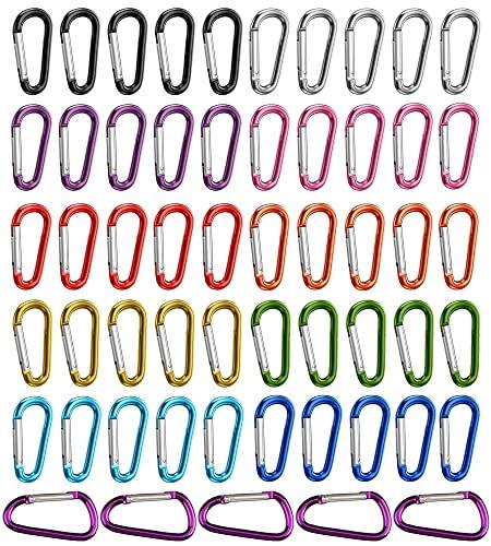 HUAZIZ 55 Pezzi Moschettoni ad Anello a D, Multicolore con Anello a D, Moschettoni per Arrampicata,Casa, Camper, Campeggio, Pesca, Escursionismo, Viaggi