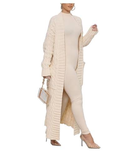 Shuanghao Cardigan-Cappotto Caldi-Invernali Tinta-Unita Lunghi-Oversize Donna - Maglioni a Maglia con Scollo a V di Moda Tempo Libero a Maniche Lunghe Cappotti Morbido con Tasche Donna Bianco M
