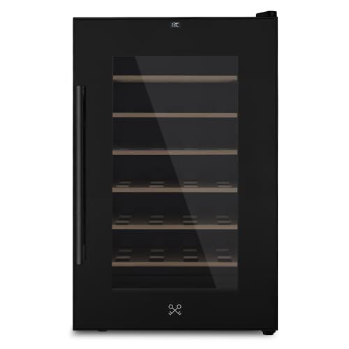 LES PETITS CHAMPS 28 Bottle Cantinetta per vino CAVCB28 Black Edition, 70L, 6 ripiani, regolabile da 11 a 18°C, raffreddamento termoelettrico, design elegante, LED, anti-UV