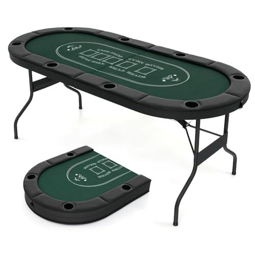 RELAX4LIFE Tavolo da Poker Pieghevole per 8 Giocatori, Tavolo da Texas Holdem Portatile con Fascia Imbottita, Supporti per Bicchieri in Metallo Profondi, Superficie in Feltro di Grado Casinò (Verde)
