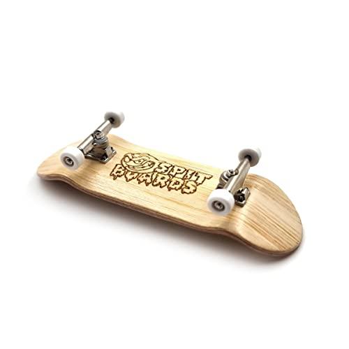 SPITBOARDS 32 mm Fingerboard Complete Real Wood Set-Up (pre-assemblato, 5 strati), Trucks with Nuts, Bearing Wheels, Foam Grip Tape, (Deck: Bamboo Wood, Trucks: Silver, Wheels: White)