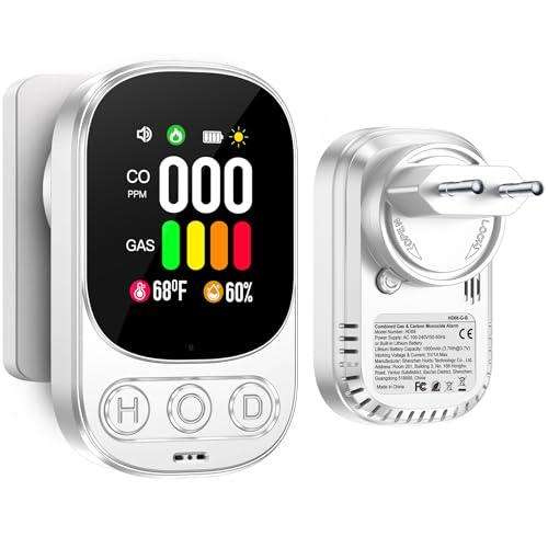 Gedsffati Rilevatore di Gas e Monossido di Carbonio con Spina per Casa, Allarme di CO, Rivelatore di Gas Combustibile per Gas Naturale LPG Metano Propano Butano, Bianco, HD08-G-B