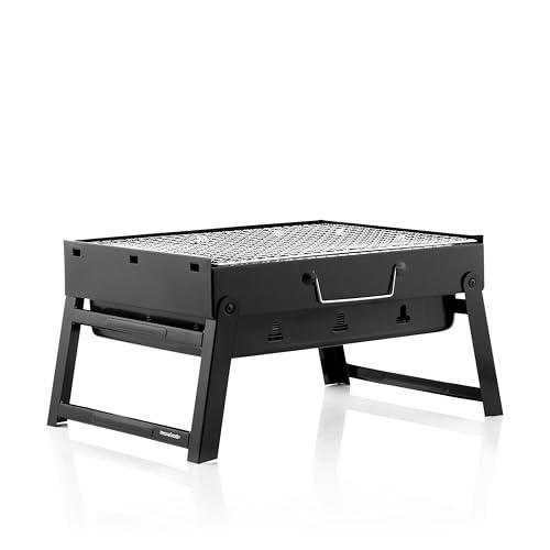 InnovaGoods® Barbecue Portatile a Carbonella, Tavolo Pieghevole e Facile da Trasportare, Design Moderno, Griglia di Protezione, Fácil da Montare e Pulire, Nero, Ferro