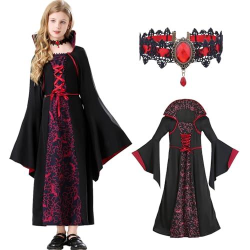 MUXIWOM Costume Vampira Bambina, Vestito Halloween Gotico, Costume da Vampiro per Halloween, Carnevale, Cosplay