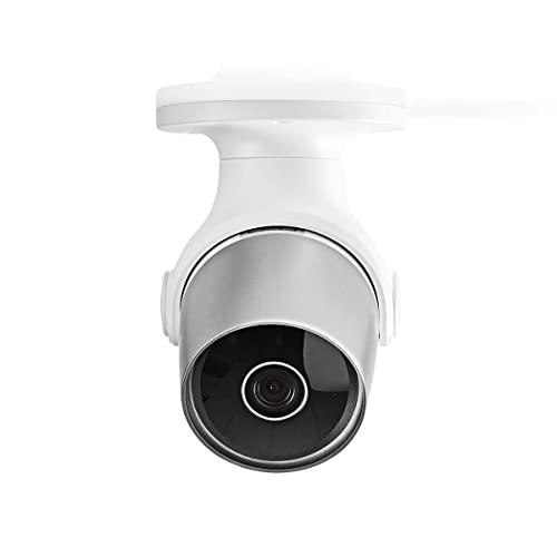 Nedis SmartLife Telecamera per Esterni, Sistema di Sicurezza per Aree Esterne con Sensore di Movimento, Wi-Fi, Full HD 1080p, Modalità Visione Notturna, IP65, Bianco-Argento