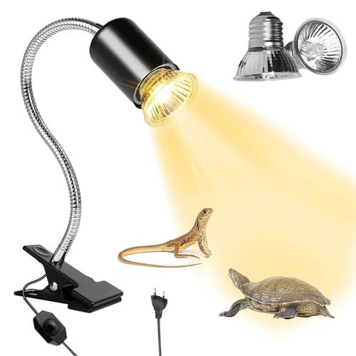 SPORWAY Lampada termica a forma di tartaruga, con clip, 50 W, per terrario, con 2 lampadine UVA UVB, luce rettile, per tartaruga, lucertola, ragno