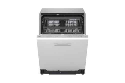 LG DB375TXS Lavastoviglie da Incasso Classe A,14 Coperti, Lavaggio a Vapore TrueSteam, Rastrelliere Regolabili, Sistema QuadWash con 4 Bracci Irroratori, Serie 3, Auto-Apertura, 44dB, Wi-Fi, Acciaio