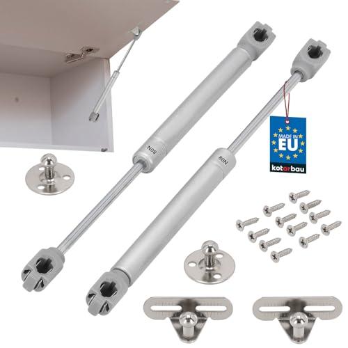 KOTARBAU® Set di 2 giunzioni a gas per mobili, molla a gas 80 N, ammortizzatori per armadi da cucina, giunzioni per ante, softclose, ammortizzatori per porte, smorzamento delle porte, argento